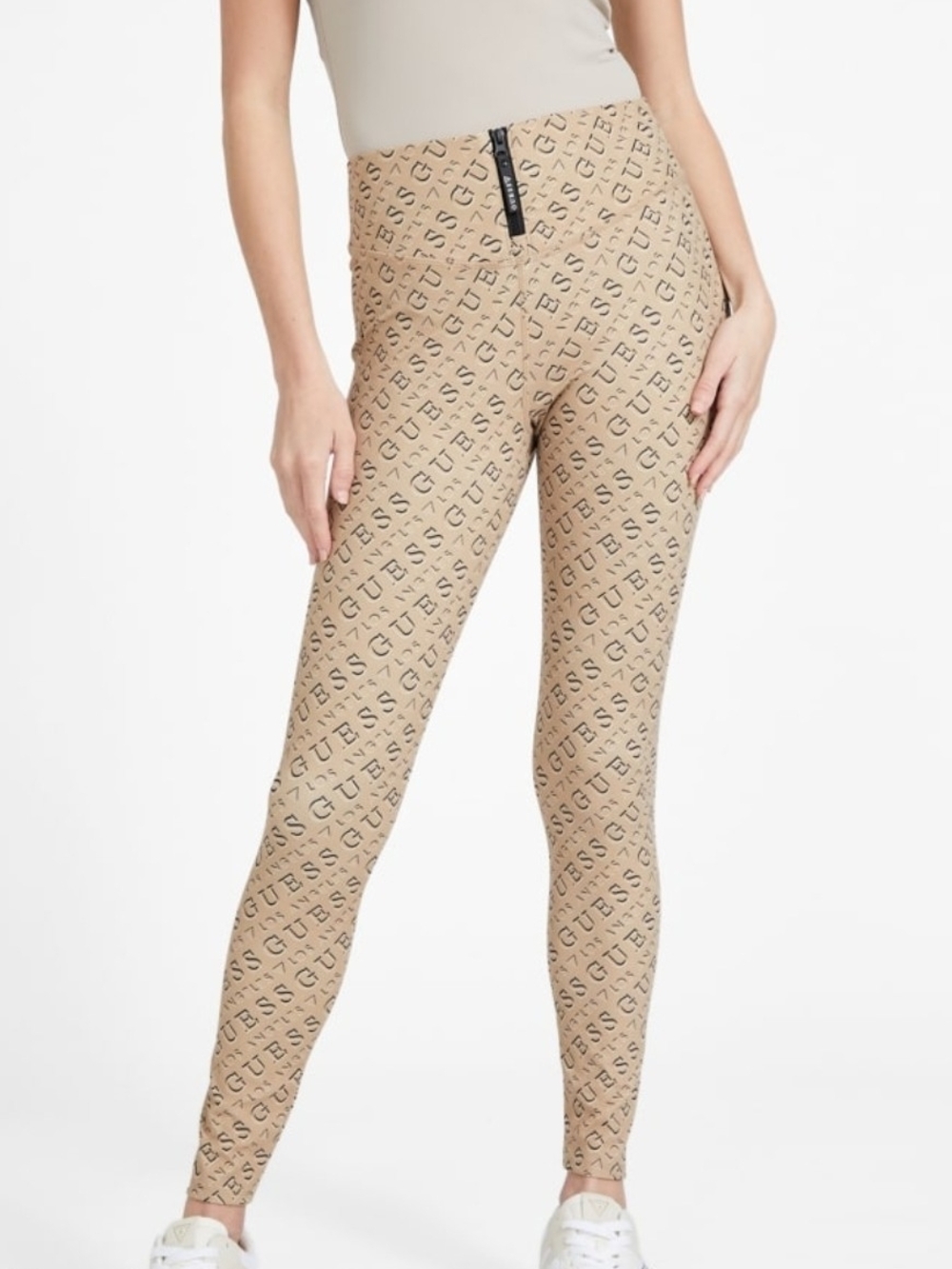 GUESS Tan Logo-Print High-Waist Leggings